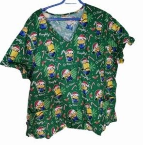 DESPICABLE me minion Christmas scrub shirt Size 3XNew without tags